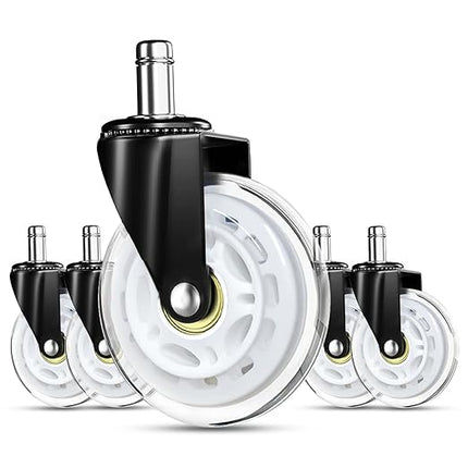 RidRed Gaming Chair Wheels - Heavy-Duty Office Chair Wheels - Replacement Rubber Casters - Universal Fit 3 Inch Chair Casters, Noise Free, Fits 98% Chair, for All Floor (White)
