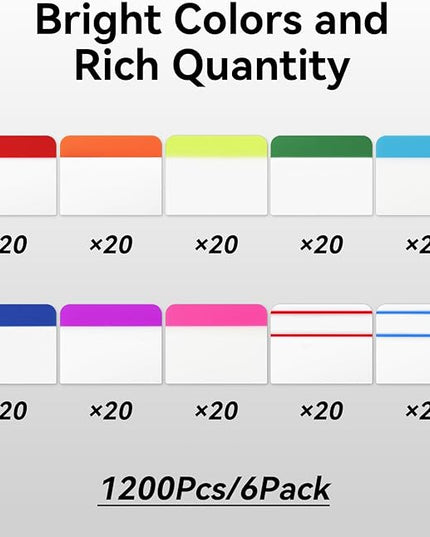 1200 Pieces Tabs 2 Inch Sticky Index Tabs, Colored Page Markers Repositionable Divider Tabs for Notebooks, Binder, File Folders, Books (60 Sets 10 Colors)