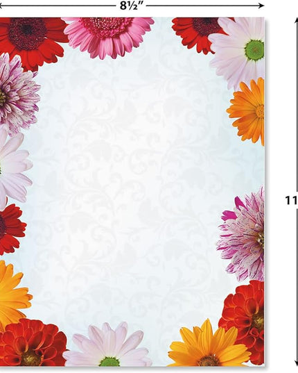 Current Daisy Floral Letter Paper - Spring Stationery Papers With Decorative Daisy Border, Printable Holiday, Wedding & Bridal Shower, & Invitation Sheets, Set of 25, 8 1/2" x 11"