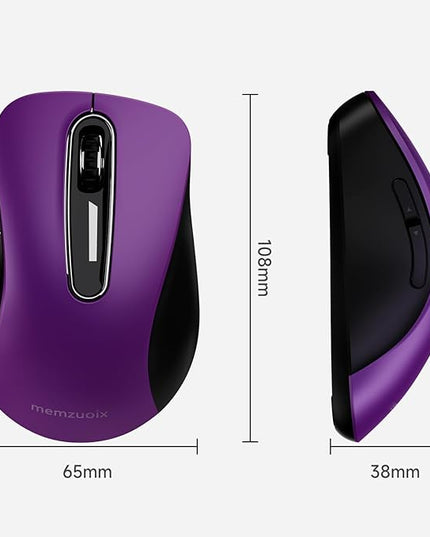 memzuoix 2.4G Wireless Mouse, 1400 DPI Computer Mice with USB Receiver, Portable Wireless USB Mouse Battery Powered Cordless Mice for Laptop, PC, Desktop, 5 Buttons, Purple