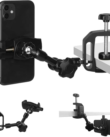 Mippko iPhone Mount for Desk/Table/Rod/Kitchen Cabinet,360°Adjustable Aluminum Alloy Phone Stand,Clip Holder Compatible with 3.5~7.5" iPhone/Nexus/HTC/Huawei/Smartphone