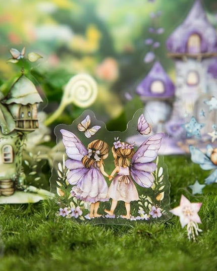 Dwpetzo Scrapbook Fairy Stickers for Scrapbooking Supplies, 80 Pcs Transparent PET Forest Mushroom House Scenery Stickers Ephemera for Junk Journals, Journaling, Collage, Art Crafts