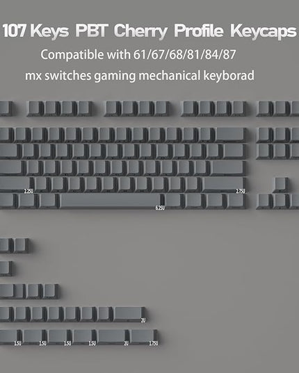 mintcaps PBT Gray Keycaps Cherry Profile DYE-Sub Custom Minimalist Key Caps for 60% 65% 75% 80% Cherry Gateron MX Switches Mechanical Keyboards (107Keys Keycaps)