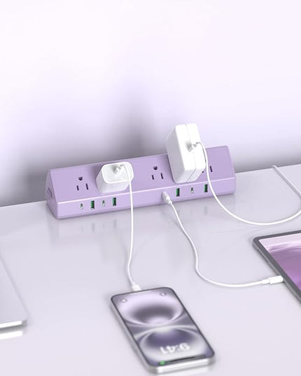 Jgstkcity Desk Clamp Power Strip,45W Fast Charging Station,4 USB-C,4 USB-A,1200J Surge Protector,ETL Listed,1875W Extension Cord,Multiple Outlets for Home, Office (Purple, 10 FT Cable)