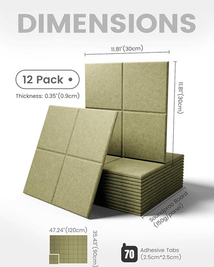 Fluxynara Large Felt Bulletin Board 48" x 36" Cork Board Alternative-12 Pack with 70 Safe Removable Adhesive Tabs, Cork Boards for Walls Cork Board for Home Office Classroom Pin Board (Olive Green)