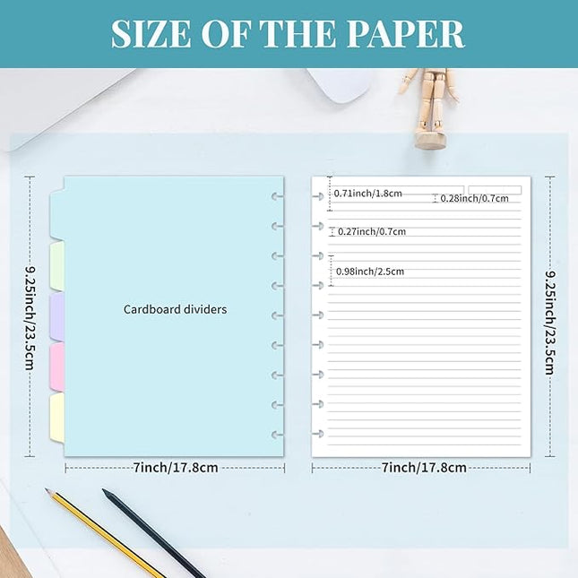 Discbound Refill Paper, Classic Size (7" x 9.25") Disc Paper Refill for Note-Taking System Discbound Planner Inserts with 240 Pages, 5 Sheets Dividers, White Binder Inserts