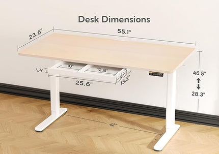 Claiks Standing Desk with Drawers, 55x24 Inch Electric Stand Up Adjustable Height Desk Computer Workstation, Natural