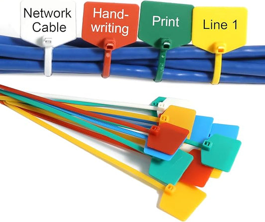 6 in Marker Nylon Cable Ties, Plastic Water Proof Tags, Self-Locking Written-on Cable Marker, Security Seals Label for Cabling, Wire Marking Label, Shipping Hanging Tags - Blue/ 100pcs