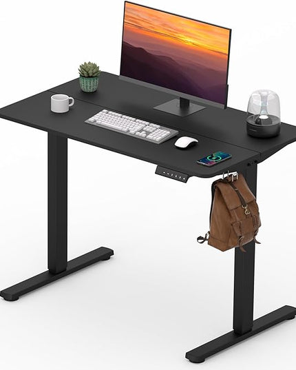 Adjustable Stand Up Desk Standing Desk, 40x24 Inches Home Office Desks with Memory Preset Computer Workstation, Splice Black Top + Black Frame