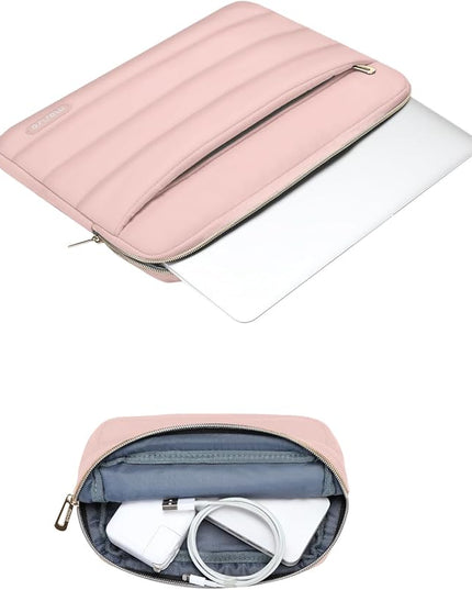 MOSISO 13.3 inch Laptop Case, 13-13.3 inch Puffy Laptop Sleeve Compatible with MacBook Air 13 13.6 M4 M3 M2 M1/Pro 13/Pro 14, HP Dell ASUS Lenovo,Polyester Horizontal Bag with Small Case, Pink
