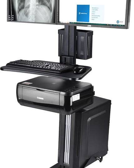 Yescom Mobile Computer Cart on Wheels Rolling PC Stand Desk Work Station Dual Monitor Mount Adjustable Keyboard Tray CPU Printer Holder for Lab Warehouse Black