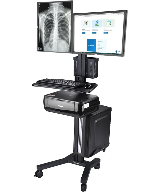 Yescom Mobile Computer Cart on Wheels Rolling PC Stand Desk Work Station Dual Monitor Mount Adjustable Keyboard Tray CPU Printer Holder for Lab Warehouse Black