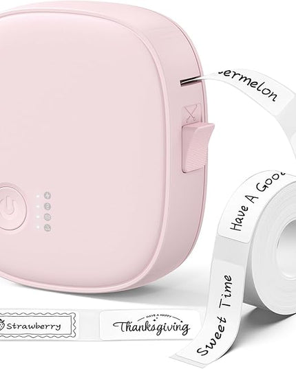 Mini Label Maker Machine with Tape AH-P05 - Portable Bluetooth Mini Label Printer, Wireless Thermal Label Maker, Waterproof & Rechargeable, Built-in Cutter, for Home, Office, Kitchen - Pink