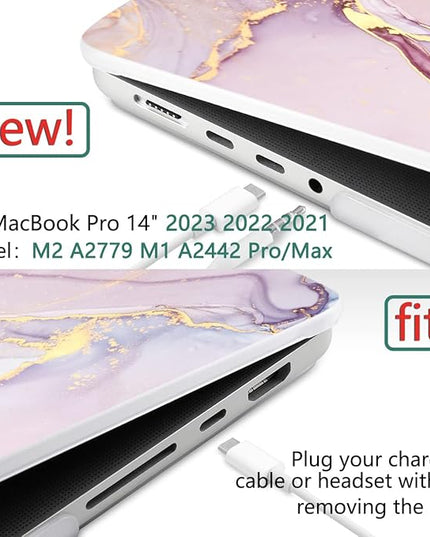 DONGKE Case for M5 MacBook Pro 14 inch 2025 2024-2021 M4 M3 M2 M1, Plastic Hard Shell Cover Compatible with A3434 A3112 A3401 A3185 A2992 A2779 A2442, Retina XDR Display & Touch ID, Pink Marble