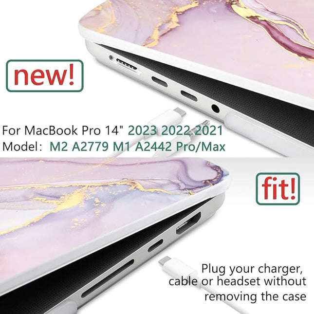 DONGKE Case for M5 MacBook Pro 14 inch 2025 2024-2021 M4 M3 M2 M1, Plastic Hard Shell Cover Compatible with A3434 A3112 A3401 A3185 A2992 A2779 A2442, Retina XDR Display & Touch ID, Pink Marble