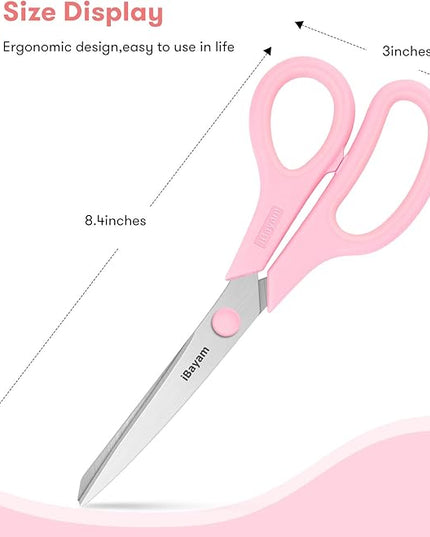 Scissors, iBayam 8" All Purpose Scissors Bulk 3-Pack, Ultra Sharp 2.5mm Thick Blade Shears Comfort-Grip for Aesthetic Fun Cute School Office Teacher Desk Crafts and Art Supplies Accessories Essential