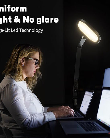 LED Desk Lamp for Home Office, Eye-Caring Modern Desk Light, 3 Color Temperature 10 Brightness Computer Light, Dimmable Desk Light with Memory & Timer Func, Metal Swing Arm Table Lamp