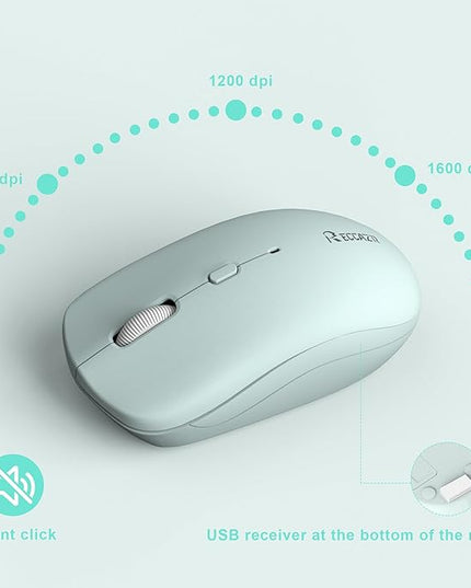 Silent Keyboard and Mouse Combo Wireless,ful-Sized Wireless Keyboard and Adjustable DPI Mouse, 2.4GHz USB Receiver, Keyboard and Mouse for PC, Windows, MAC, Desktop, Laptop (Mint Green-B)