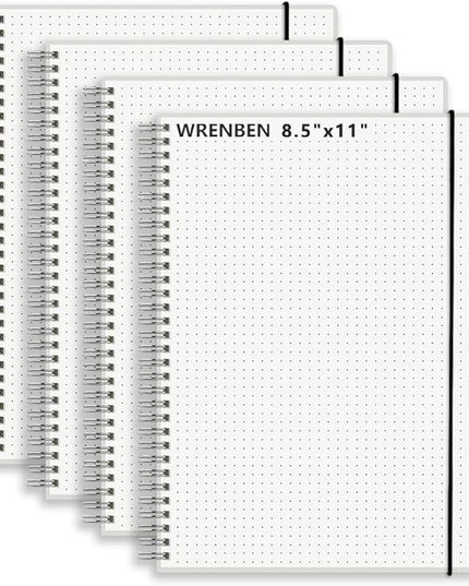 8.5" x 11" Dot Graph Spiral Notebook 120gsm Thick Paper 640 Pages with Removable Elastic Band (4 Pack, A4)