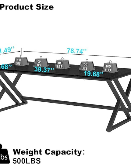 LVB 78.7" Black Computer Desk, Large Industrial Pc Study Home Office Desk, Long Modern Wood Gaming Work Writing Desk for 2 Person, Farmhouse Double Workstation Executive Desk with Storage in Bedroom