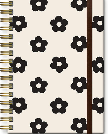 Cute Spiral Journal Notebook,A5 Hardcover Lined Journals for Women Girl 6 x 8.3 in,120 Pages Thick Paper,Cute College Ruled Writing Notebook for Gifts Office Work School (Beige Flower)