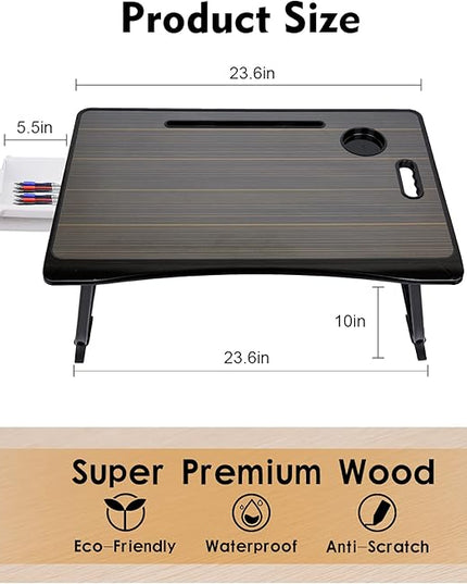 Amaredom Laptop Bed Desk Tray Bed Table, Foldable Portable Lap Desk with Storage Drawer and Cup Holder for Eating Breakfast on Bed/Couch/Sofa-Black