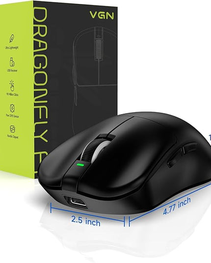 VGN F1 MOBA Wireless Gaming Mouse with Max 26,000 DPI, High Precision, Lightweight 55g, 4K Polling, 200Hr Battery Life, 6 Programmable Buttons, USB-C Charging, for PC/Mac/Laptop Classic Black