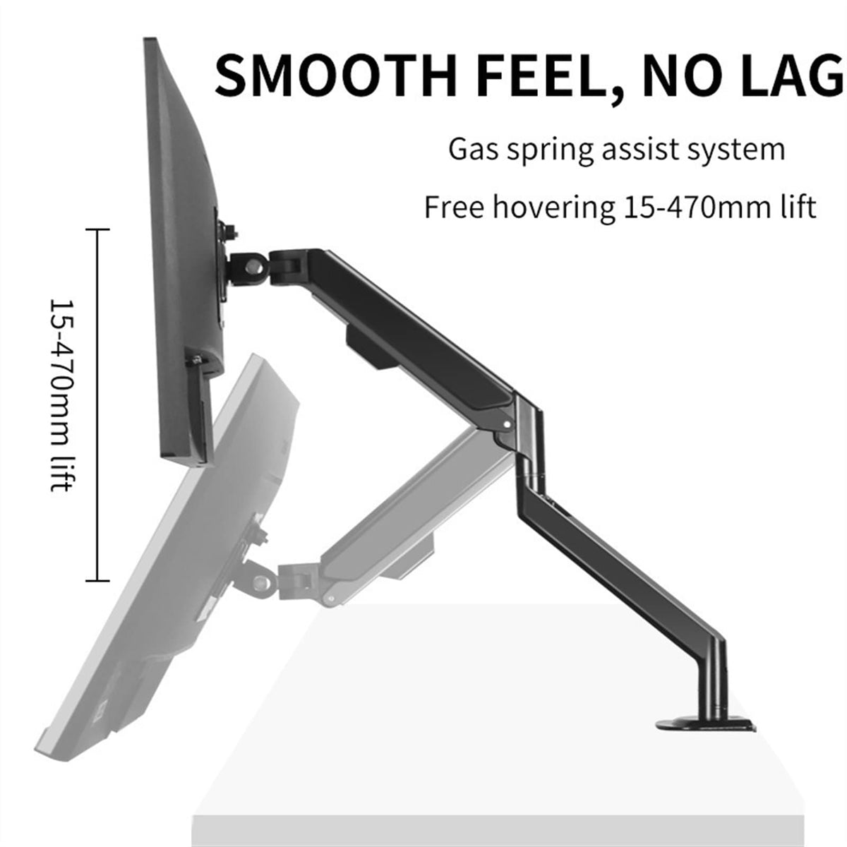 DOIBG 17-32" Desktop Monitor Mount Bracket, Gas Spring Height Adjustable Desk Stand, Aluminum Single Arm Suporte with Max. 75 * 75Mm 100 * 100Mm Monitor Desk-Gris