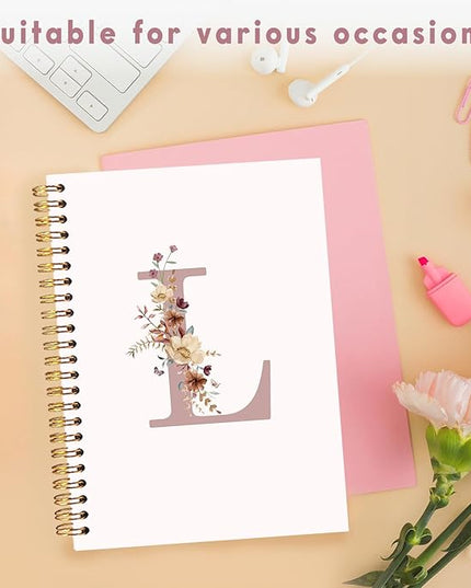 Lacama Pink Initial Letter L Notebook Journal, Trendy Wildflower Personalized Spiral Notebook, Customized Monogrammed Gifts, Birthday Gifts for Women, School Supplies, Office Supplie 5.5x8.3