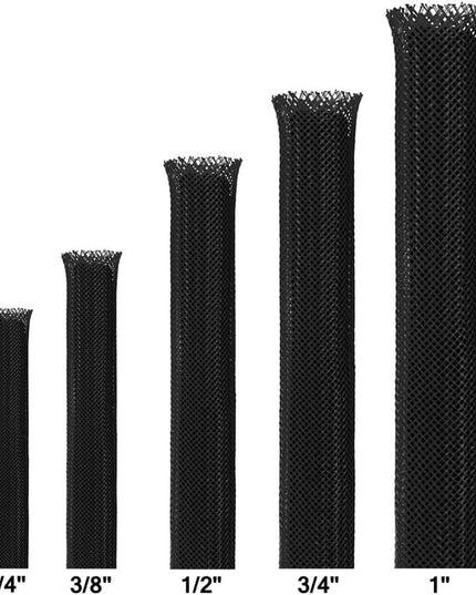 75ft Braided Wire Loom Sleeving Kit,Cable Management Sleeve,Wire Protector Tubing,Cord Organizer Used at Home or Office, to Protect Cables in Automotive, Military, Marine(Black,1/4inch,1/2inch,1inch)