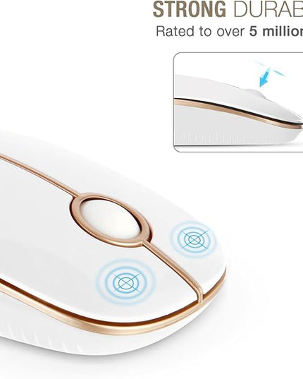 VssoPlor Wireless Mouse, 2.4G Slim Portable Computer Laptop Mouse with Nano Receiver Quiet Silent Optical Mice for Notebook, PC, Laptop, Computer-White and Gold