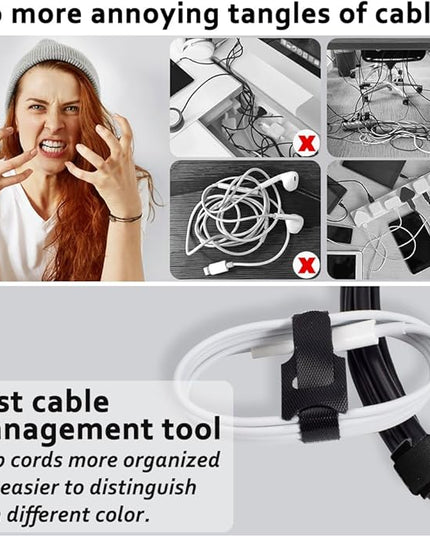 70pcs Cable Ties Reusable Black Wire Ties Cable Management Cord Ties Reusable for Electronics Hook and Loop Cable Ties for Computer 4 6 8 Inch