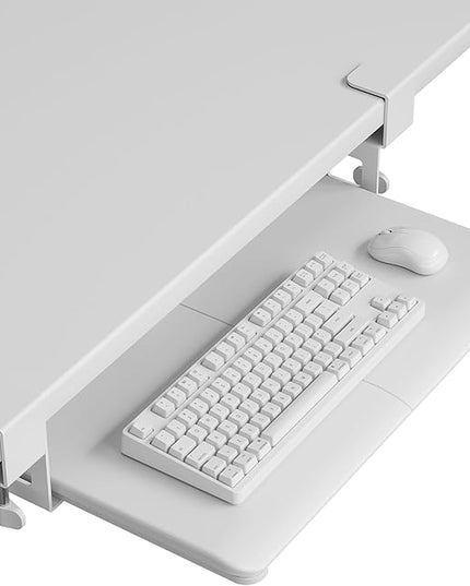 BONTEC KMT01-PJ Under Desk Keyboard Tray, Pull-Out Keyboard & Mouse Platform with C-Clamp, 20 x 11.8 in Space-Saving Ergonomic Slide-Out Drawer, White