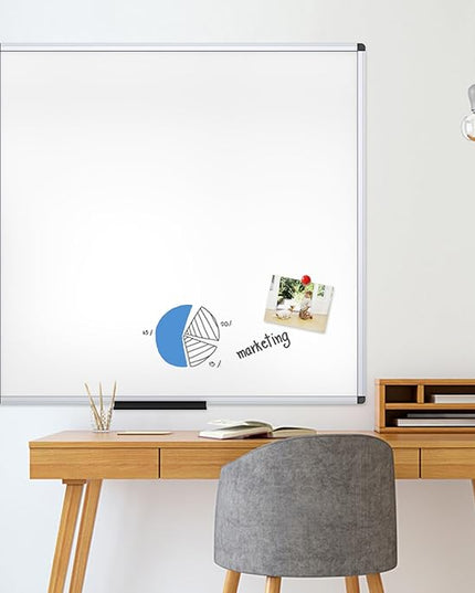 VIZ-PRO Dry Erase Board/Magnetic Whiteboard, 48 x 48 Inches, Large Wall Mounted Board for School Office and Home 4' x 4'
