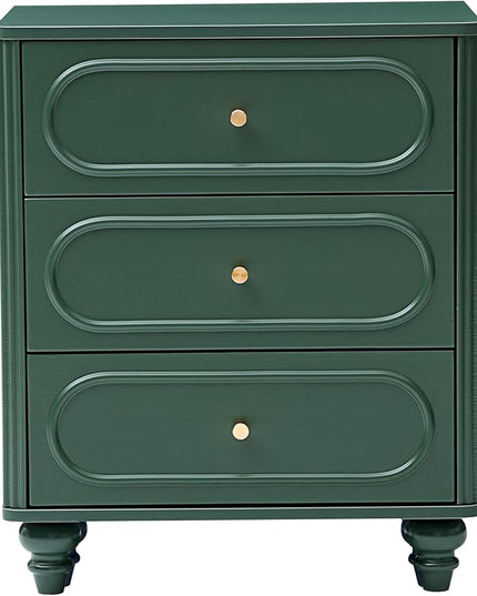 3 Drawer Fluted Dresser for Bedroom Set of 2, Mid Century Modern Chest of Drawers, Wood Storage Small Dresser Organizer for Bedroom Living Room Hallway Closet, Green