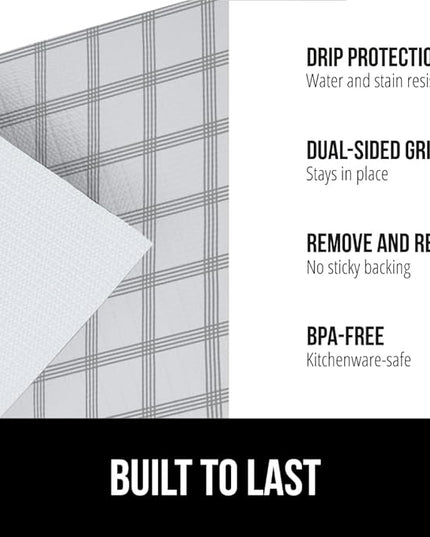 GORILLA GRIP DripGuard Shelf Liner, Non Adhesive Drawer and Kitchen Cabinet Protector, 24x240 Inch, Slip Resistant BPA Free Smooth Surface Plastic Liners for Cabinets, Bathrooms, Closets, Gray White