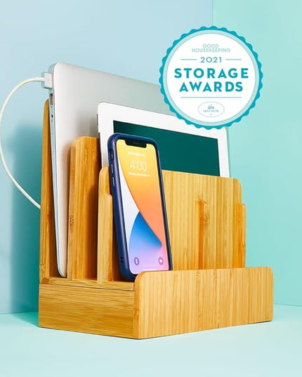 Great Useful Stuff G.U.S. Multi-Device Charging Station Dock & Organizer - Multiple Finishes Available. for Laptops, Tablets, and Phones - Strong Build, Eco-Friendly Bamboo
