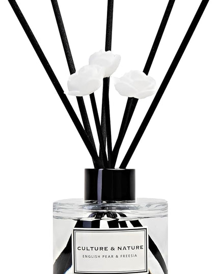 CULTURE & NATURE Reed Diffuser Set 4oz (120ml) English Pear & Freesia Scented Diffuser with Sticks Home Fragrance Reed Diffuser for Bathroom Shelf Decor