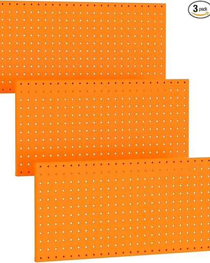TORACK 3 PCS Metal Pegboard Panels(12x24 inch) for Wall Garage Tools Storage Pegboard for Workbench, Modular Peg Board Tool Organizer Board Kit(Pack of 3, Orange)