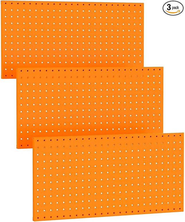 TORACK 3 PCS Metal Pegboard Panels(12x24 inch) for Wall Garage Tools Storage Pegboard for Workbench, Modular Peg Board Tool Organizer Board Kit(Pack of 3, Orange)