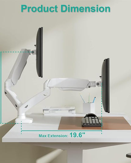 WALI Dual Monitor Stand, Adjustable Gas Spring Arm Monitor Mount for 2 Monitors up to 32 Inch,19.8lbs Capacity (GSMP002W), White by WALI
