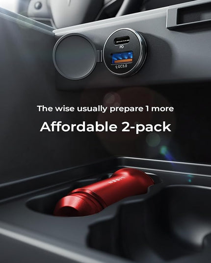 LISEN 2-Pack USB C Car Charger Adapter Fast Charge, 48W All Metal Cigarette Lighter USB Charger for iPhone 15 Smallest Flush Car Charger USB C for iPhone 14 Pro Max 13 12 Galaxy S23/22 iPad Pro-Red
