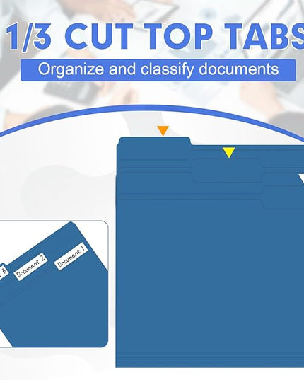File Folder, HERKKA 30 Pack 1/3 Cut Tab File Folders, File Folders Great for Organizing and Filing, Letter Size, Navy