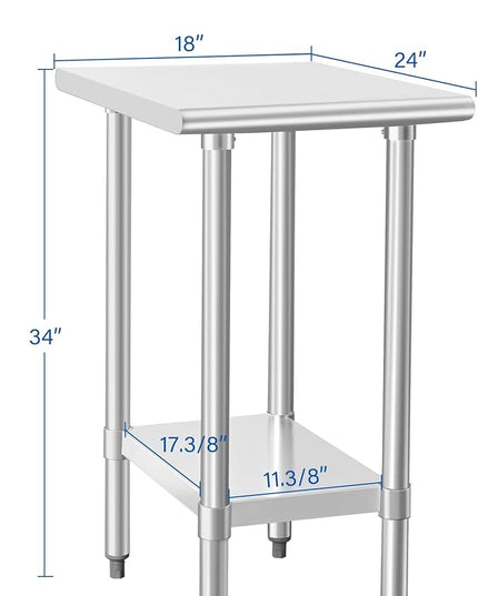 HARDURA Stainless Steel Table 24X18 Inches with Undershelf and Galvanized Legs NSF Heavy Duty Commercial Prep Work Table for Restaurant Kitchen Home and Hotel