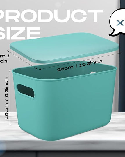 Hoolerry 8 Pieces Colorful Storage Bins with Lid, Plastic Storage Basket Organizing Container Stackable Box with Handle for Shelves Desktop Playroom Office(10.2 x 7 x 6.3 Inch,Green)