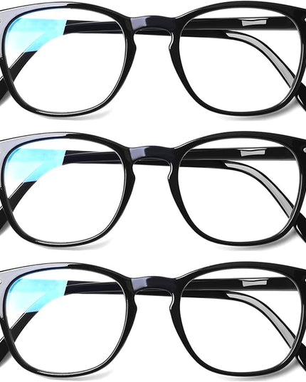 Henotin 3 Pack Blue Light Blocking Reading Glasses,Spring Hinge Computer Readers for Men Women,Anti UV Ray Filter Eyeglasses (3 Pairs Black, 0.75)