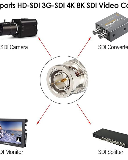 XRDS -RF 6FT SDI Cable, 3G/6G-SDI Cable BNC Digital Video Cables 75 Ohm RG59 BNC Male Cables for 3G/6G HD SDI Monitor Video Recorder Converter Splitter Security Camera