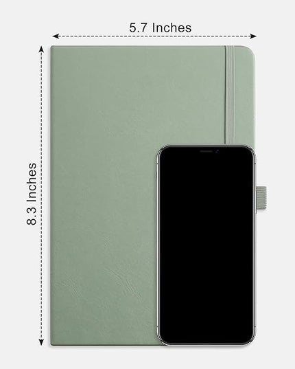 RETTACY Graph Grid Paper Notebook, 192 Pages, A5 Medium Size (5.7'' x 8.3''), 5 Squares per Inch, Leather Hardcover, 100 GSM Thick Paper, for School, Students, Math, Engineering (Sage Green)