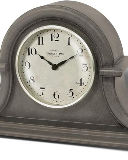 Presentime & Co. Mantel Clock Vintage Farmhouse Series, Napoleon Desk & Shelf Clock, 13 x 10 inch, Domed Lens, Quartz Movement, ABS Plastic Case, Gray Oak Finish (Home/Tabletop Decoration)