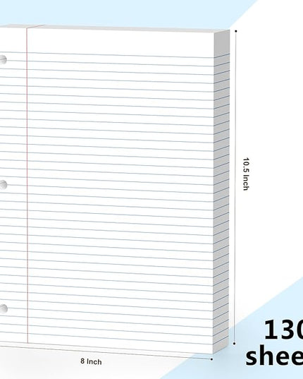 4-Pack White Loose Leaf Paper 520 Sheets Filler Paper 8 * 10.5 College Ruled 3-Hole Punched for 3-Ring Binders Notebook Lined 8" x 10.5"